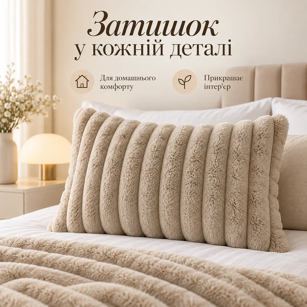 М'яка плюшева хутряна наволочка Solve бежева 48 x 74 см (KT9001011)  - фото 10