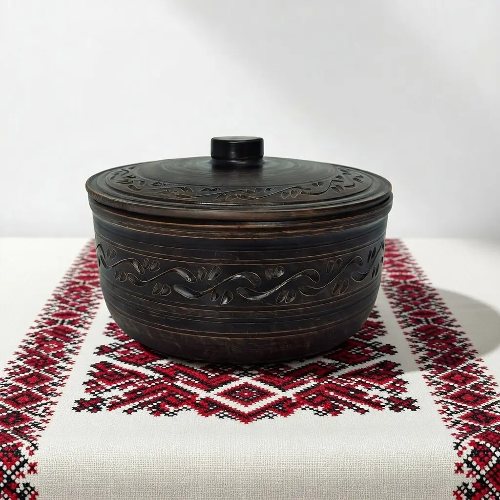 Супник с крышкой из красной глины без ручки 1.8 л Декор молоченная керамика Украинская глиняная посуда - фото 3