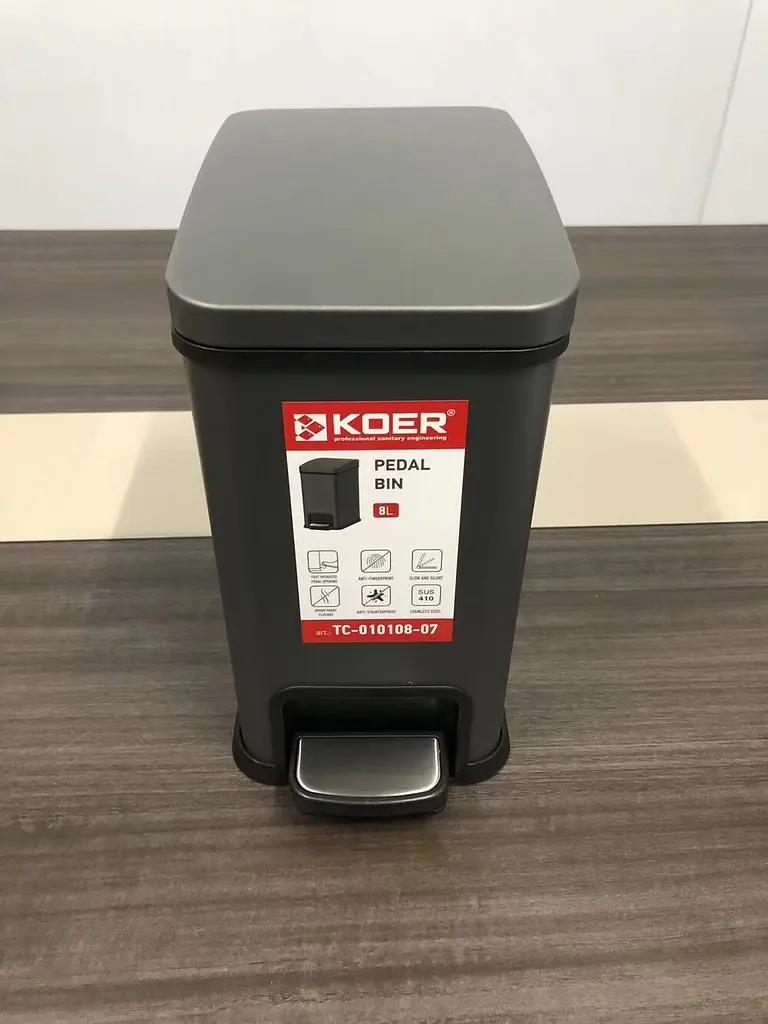 Відро для сміття з плавним закриттям прямокутне Koer TC-010108-07 8 л graphite KR5591, Графит - фото 3