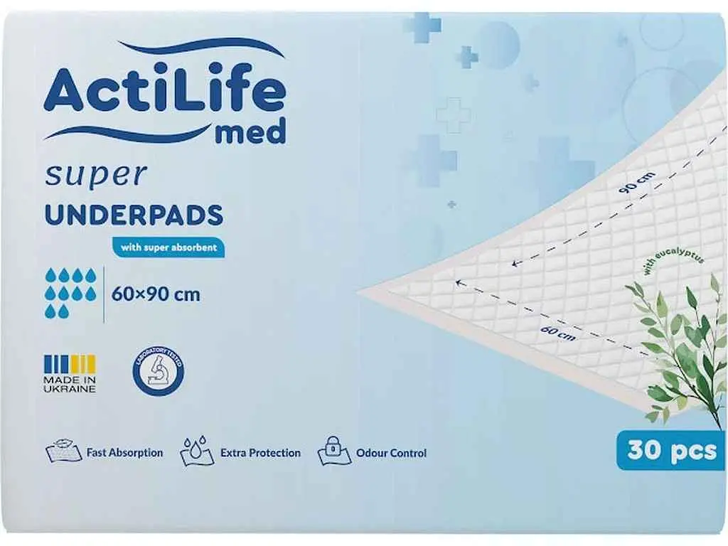 Пелюшки для дорослих ACTILIFE 30 гігієнічні поглинаючі Med Super 60х90смшт