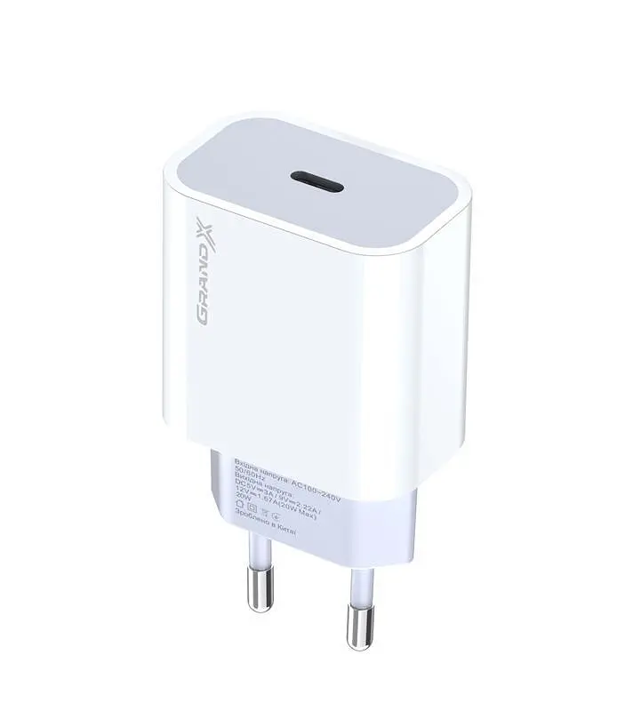 Мережевий зарядний пристрій Grand-X (1xUSB-C 20W) QC4.0, PD 3.0, FCP, AFC Білий (CH-770)