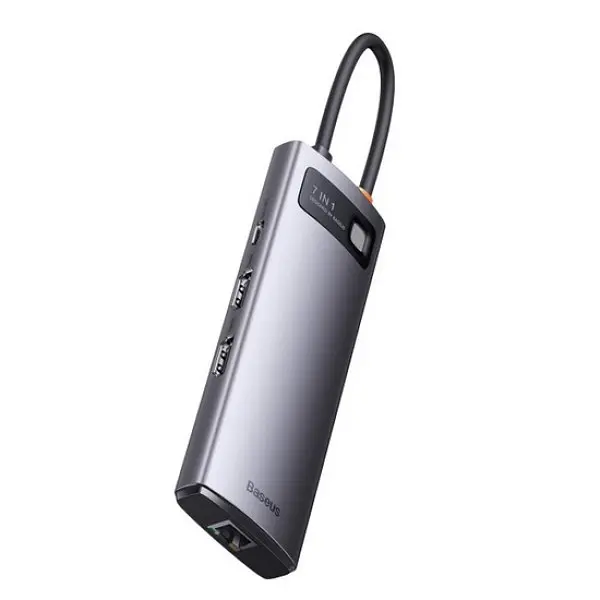 Usb-C адаптер Baseus Adapter Metal Gleam Series 7in1 Type-C To HDMIx2 + Usb3.0x3 + PD + RJ45 - фото 3
