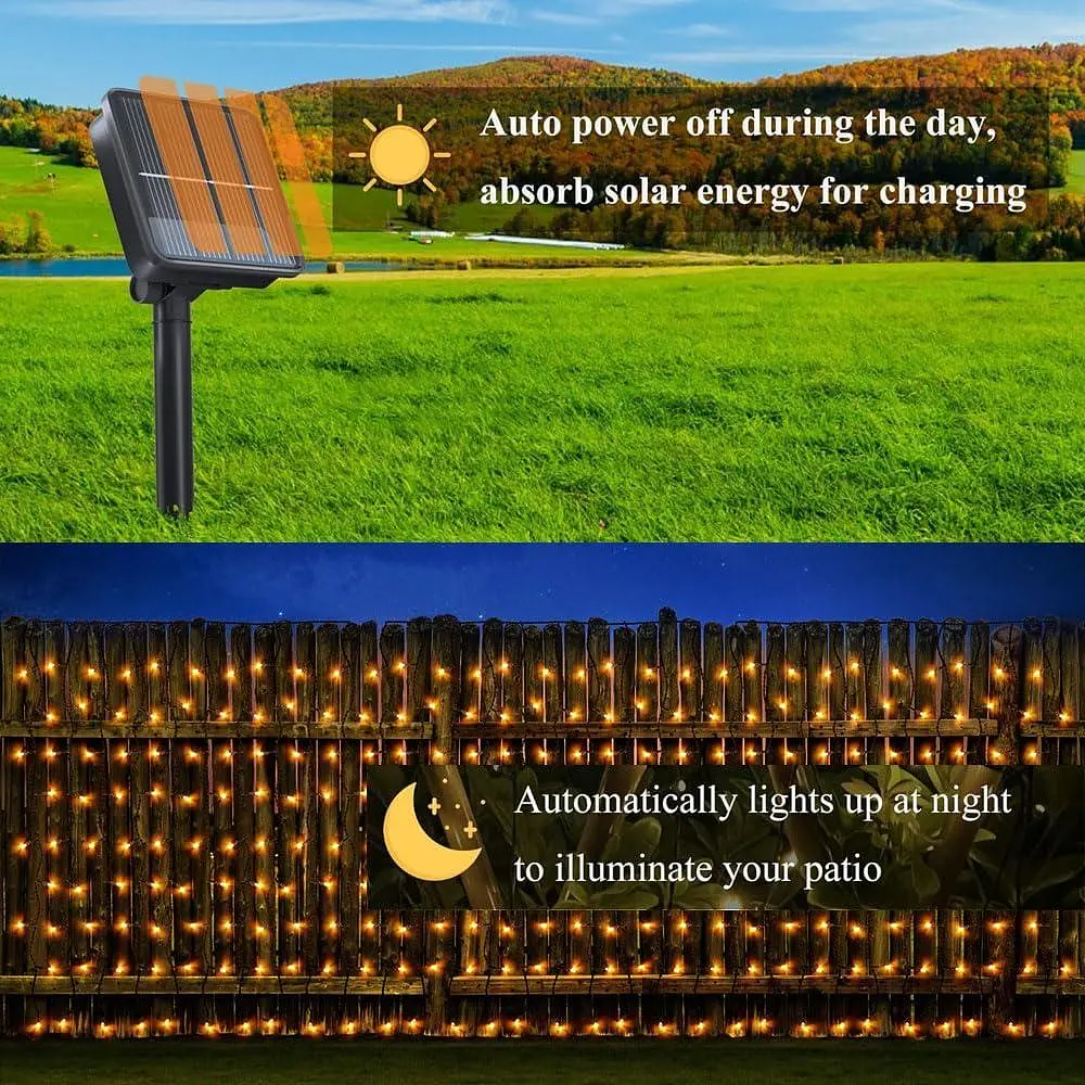 Сонячні світлодіоди Navidad Luces de Hadas de Cortina, 6x1M 600 LED Cortina de Luces, 8 Modos Регульовані IP44 - фото 5