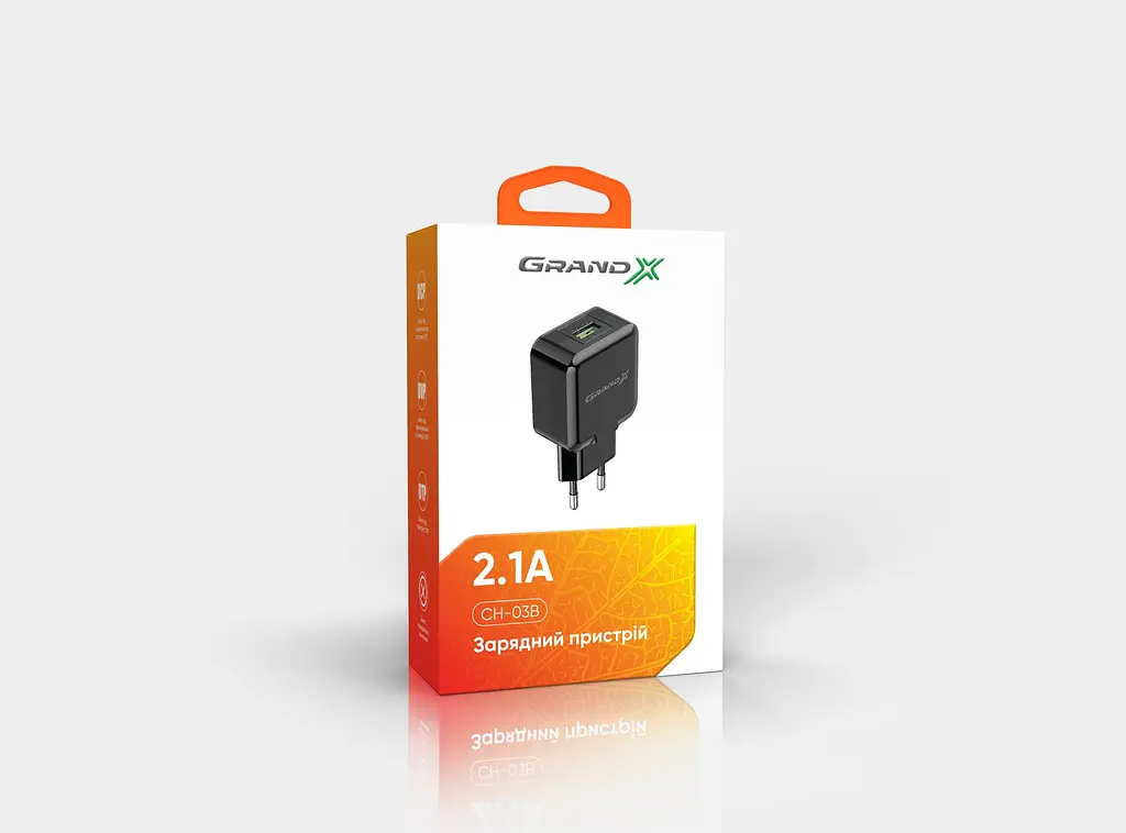 Зарядний пристрій Grand-X (1xUSB 5В/2.1А) Black (CH-03B) - фото 4