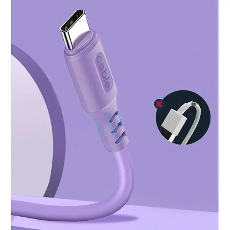 Дата кабель USB 2.0 AM to USB-C 1.0m soft silicone violet ColorWay (CW-CBUC044-PU) - фото 3
