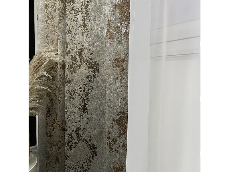 Жакардові мармурові штори сіро-шоколадного кольору 2шт. 150х270 з білим шифоновим тюлем 400х270, на ALBO pbe0052753 - фото 8