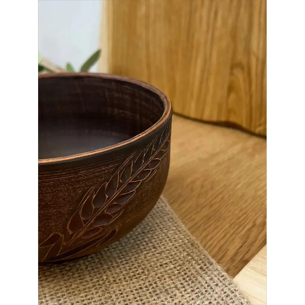 Салатник керамічний (глиняний) різьблений Колосок 700 мл - фото 3