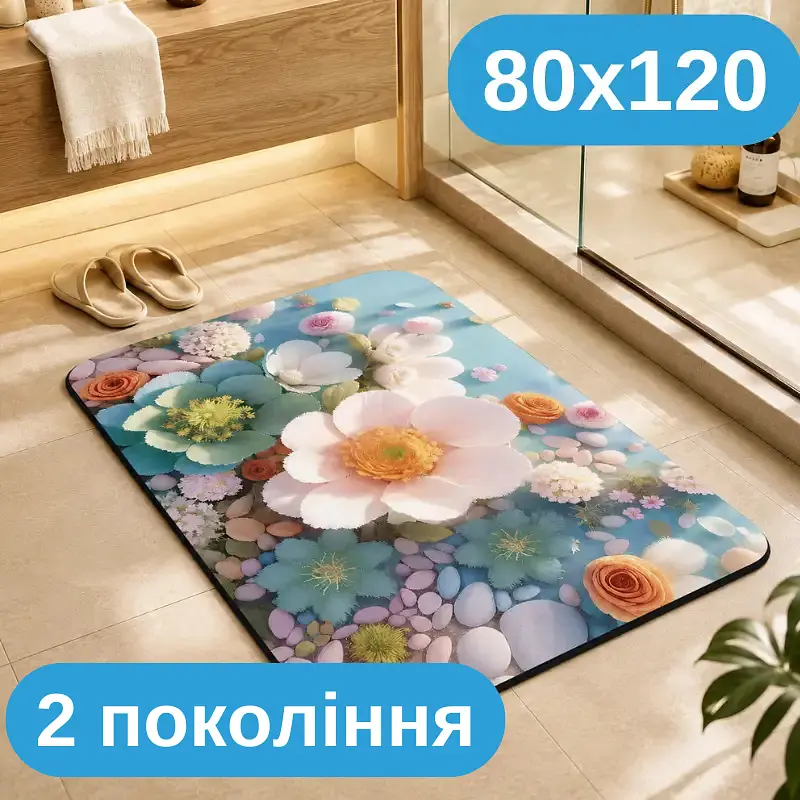 Килимок у ванну 80×120 см — вологопоглинаюче покриття з матеріалу другого покоління, абсорбуючий антиковзкий KT9000348 - фото 2