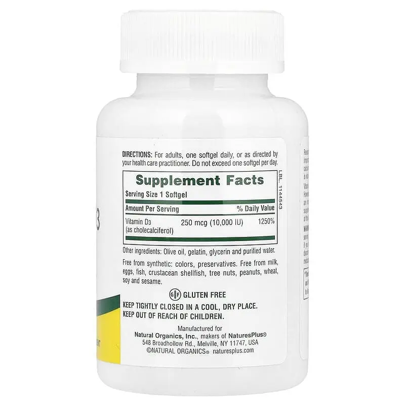 Витамин D3 NaturesPlus Vitamin D3 250 мкг 60 гелевых капсул - фото 2