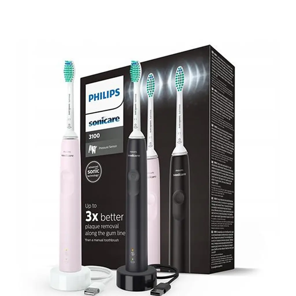 Набір звукових зубних щіток Philips Sonicare Series 3100 HX3675/15, рожева + чорна, 2 шт. - фото 2