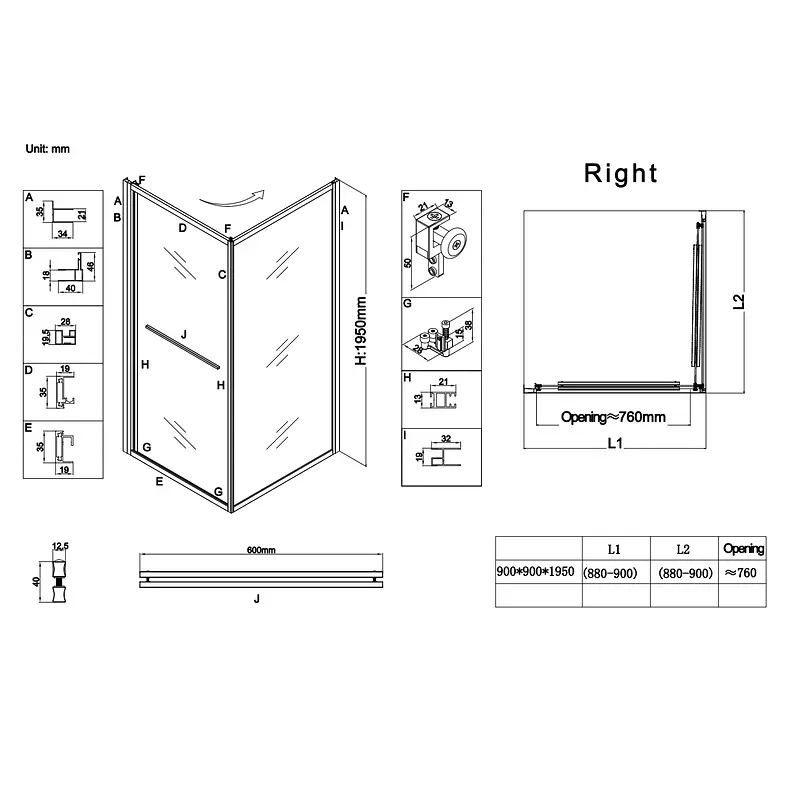 Душова кабіна без піддону Koer Sr SC09-90x90x200-R-TR-01 прозоре скло Easy Clean 6мм Хром KR5770, Хром, прозорий, хром - фото 4