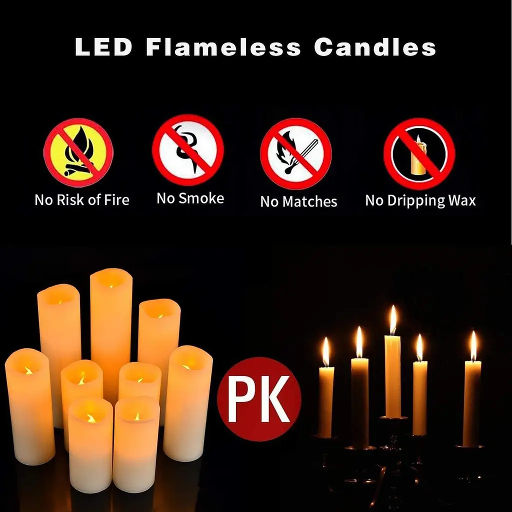 Комплект безполум’яних LED свічок із воску з дистанційним керуванням, 9 шт - фото 6