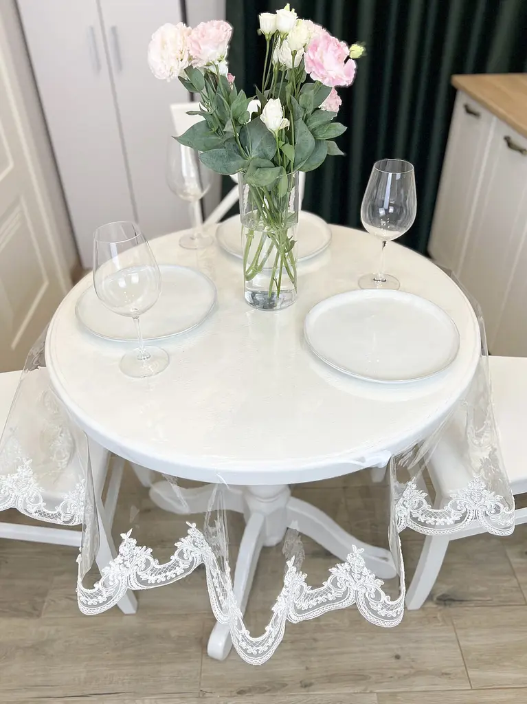 Силиконовая скатерть с молочным кружевом корд Elit 360х160 см - фото 4