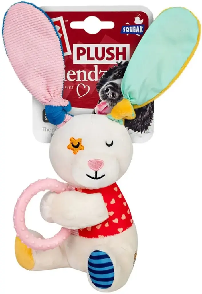 Іграшка для собак GiGwi Plush Friendz Зайчик з кільцем та пищалкою 16 см - фото 2