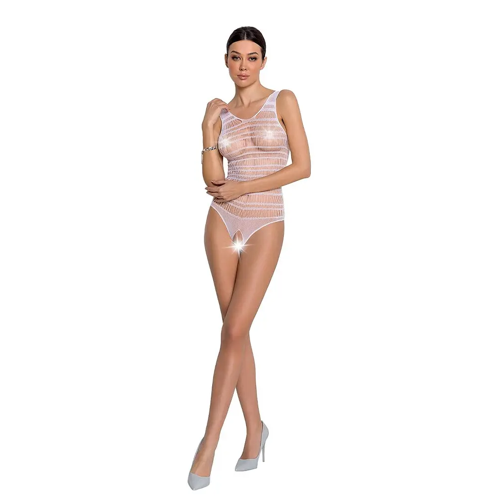 Бодістокінг з доступом Passion BS086 white, вертикальна сітка, виріз на спинці - фото 3