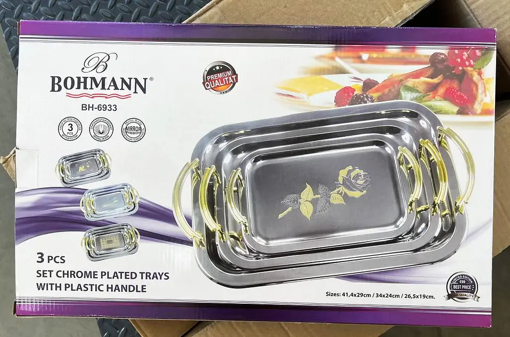 Универсальный набор хромированных подносов Bohmann BH 6933 3 предмета Роза - фото 2