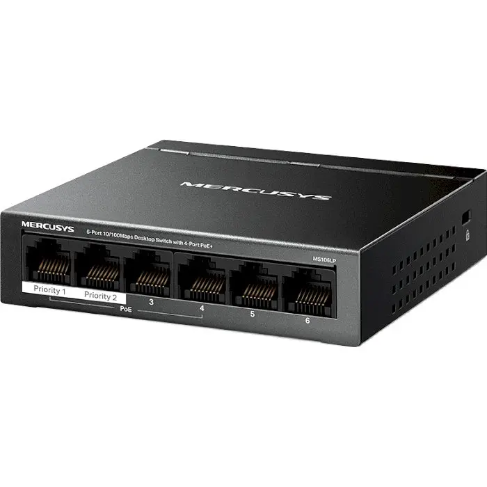 Комутатор Mercusys MS106LP, Black, LAN 10/100/1000Mb, 4 порти PoE+ - фото 2