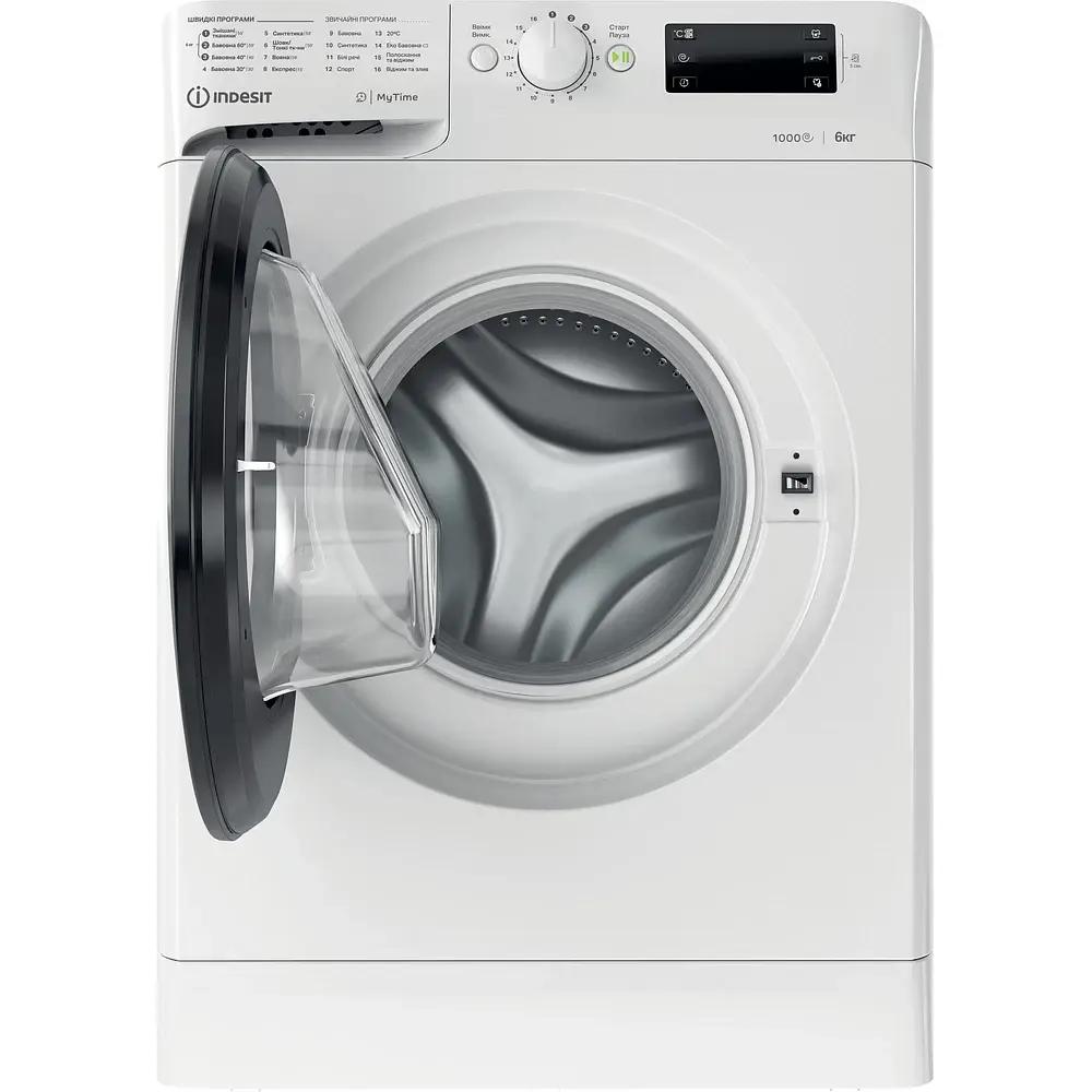 Пральна машина Indesit фронтальна, 6кг, 1000, A+++, 43см, дисплей, чорний люк, білий (OMTWSE61051WKUA) - фото 10