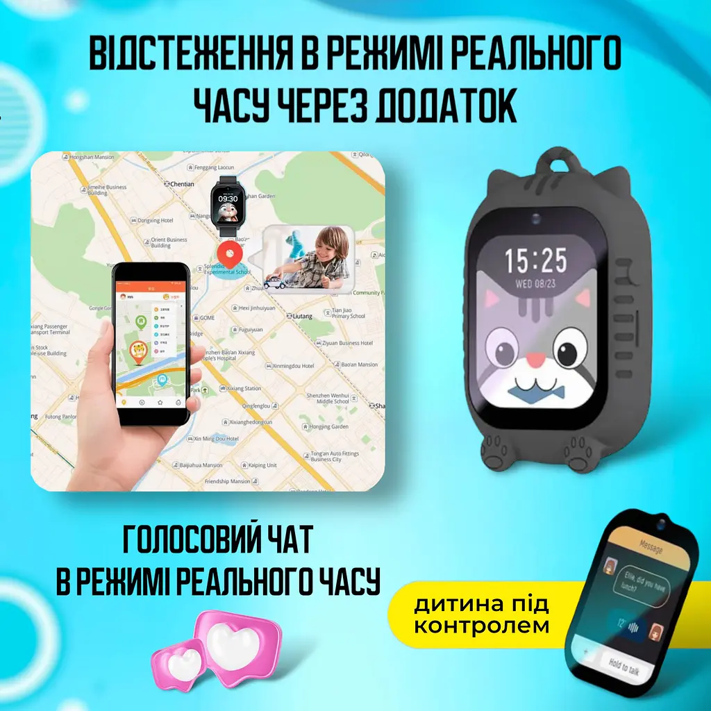 Смарт годинник дитячий A1 з відеодзвінком HD-камерою та GPS 2 змінних корпуса в комплекті Чорний (KW2-A1-Black) - фото 5