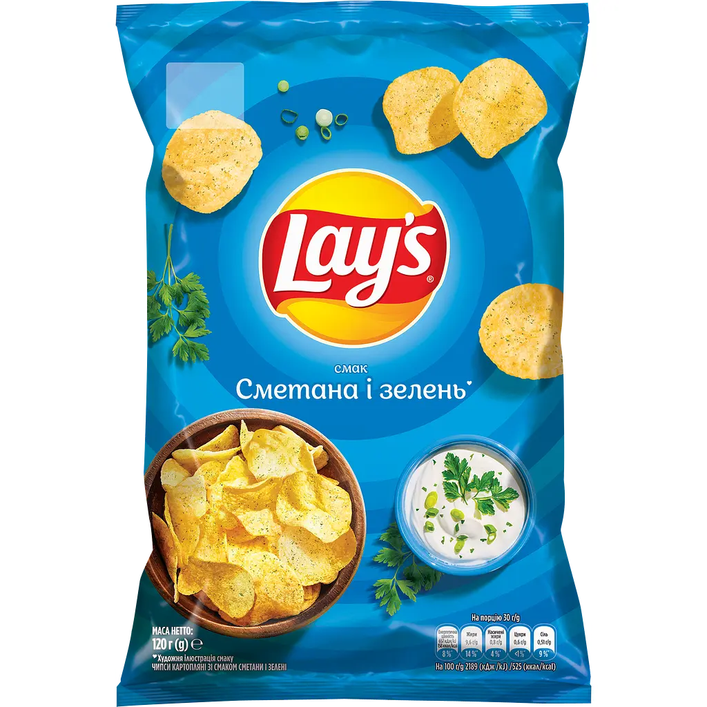 Чипси Lays зі смаком сметани і зелені 120 г + Чипси Lays з сіллю 120 г - фото 2