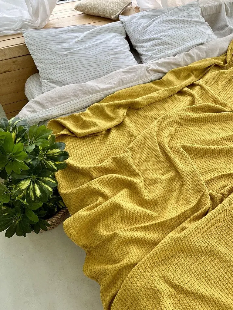 Покривало Zeintex Косичка бавовняне гірчичне 230х320 см - фото 7