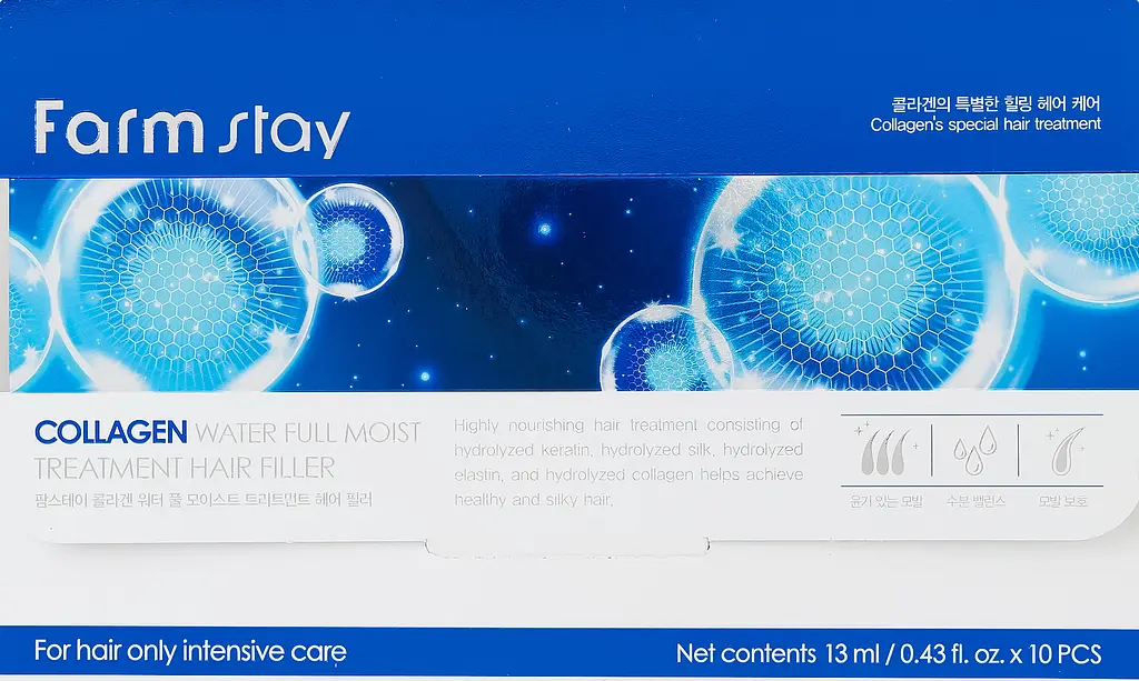 Набір зволожувальних філерів для волосся FarmStay Collagen Water Full Moist Treatment Hair Filler, 10 шт. х 13 мл - фото 7