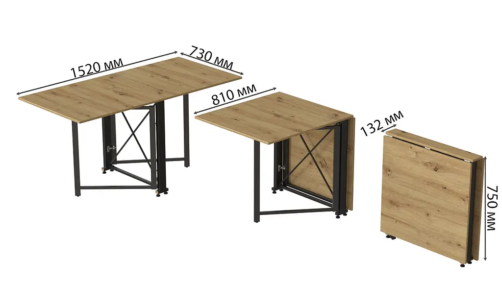 Стіл-книга трансформер Оріон 2 Ferrum-decor 750x1520x730 Чорний метал ДСП Дуб Артізан 16 мм (FRD-104588) - фото 3