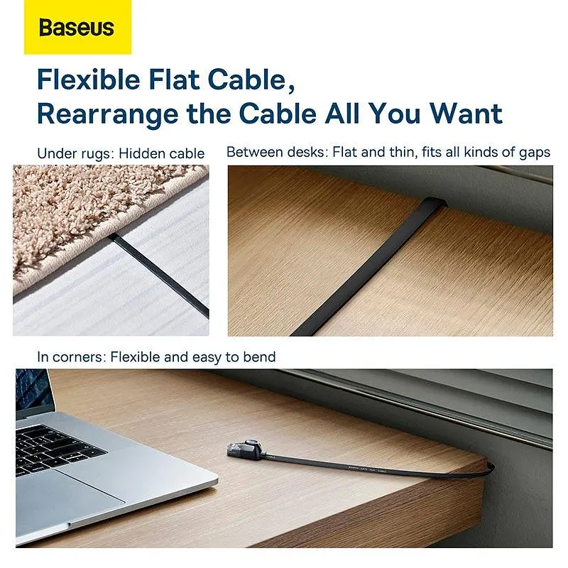 Кабель Baseus high Speed Six types of RJ45 Gigabit network cable (flat cable) 1 метр чорний - фото 9