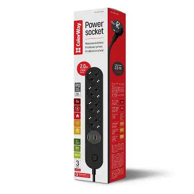 Мережевий фільтр живлення ColorWay (CW-CHE44PDB), 4 розетки/4USB 2M (CW-CHE44PDB) - фото 5