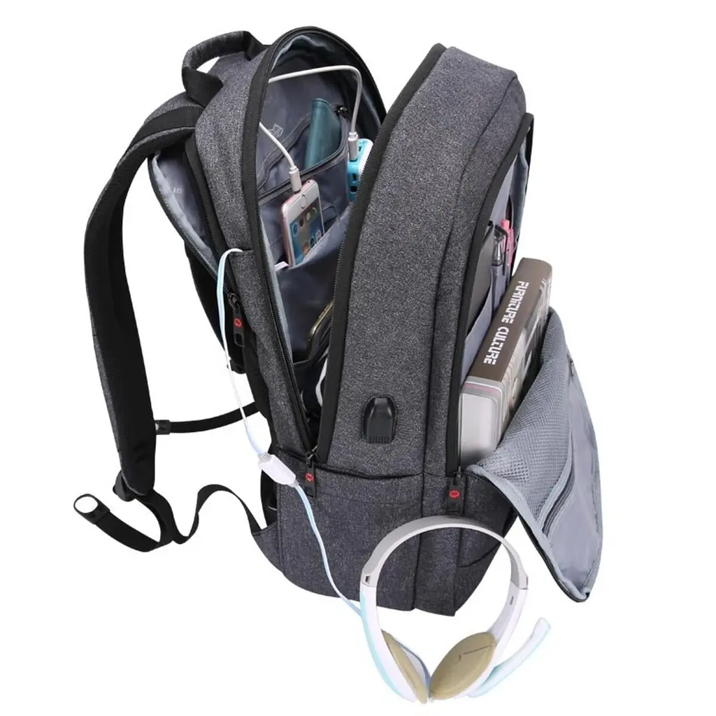 Рюкзак міський Tigernu T-B3142 з USB портом та відсіком для ноутбука до 17'' 18л Grey (19384) - фото 6