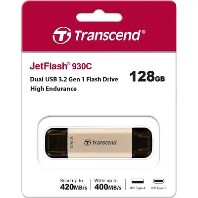 USB флеш накопичувач Transcend 128GB JetFlash 930 Gold-Black USB 3.2/Type-C (TS128GJF930C) - фото 8