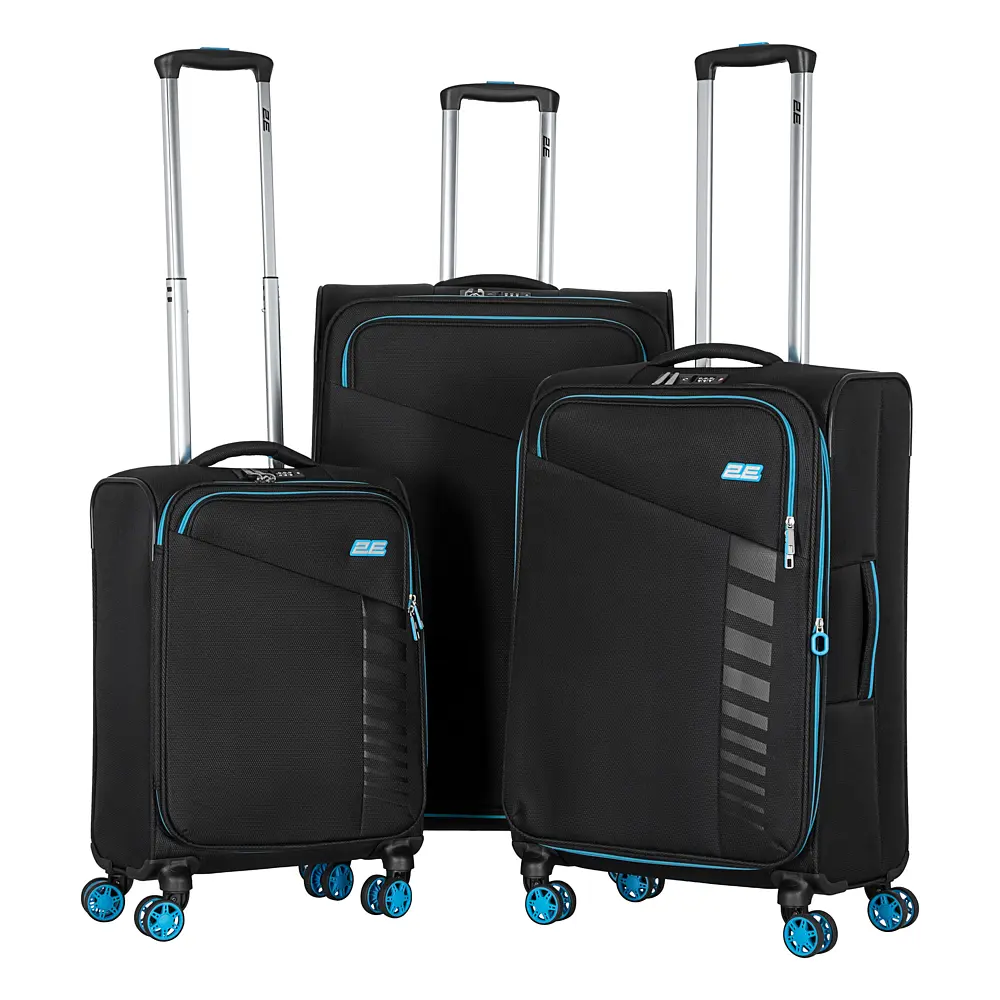2E Набор чемоданов 2E, Trek, (L+M+S), TSA, 4 колеса, + 3 рюкзака Cabin (2E-BPET-CABIN-BK), полиэстр, черный - фото 2