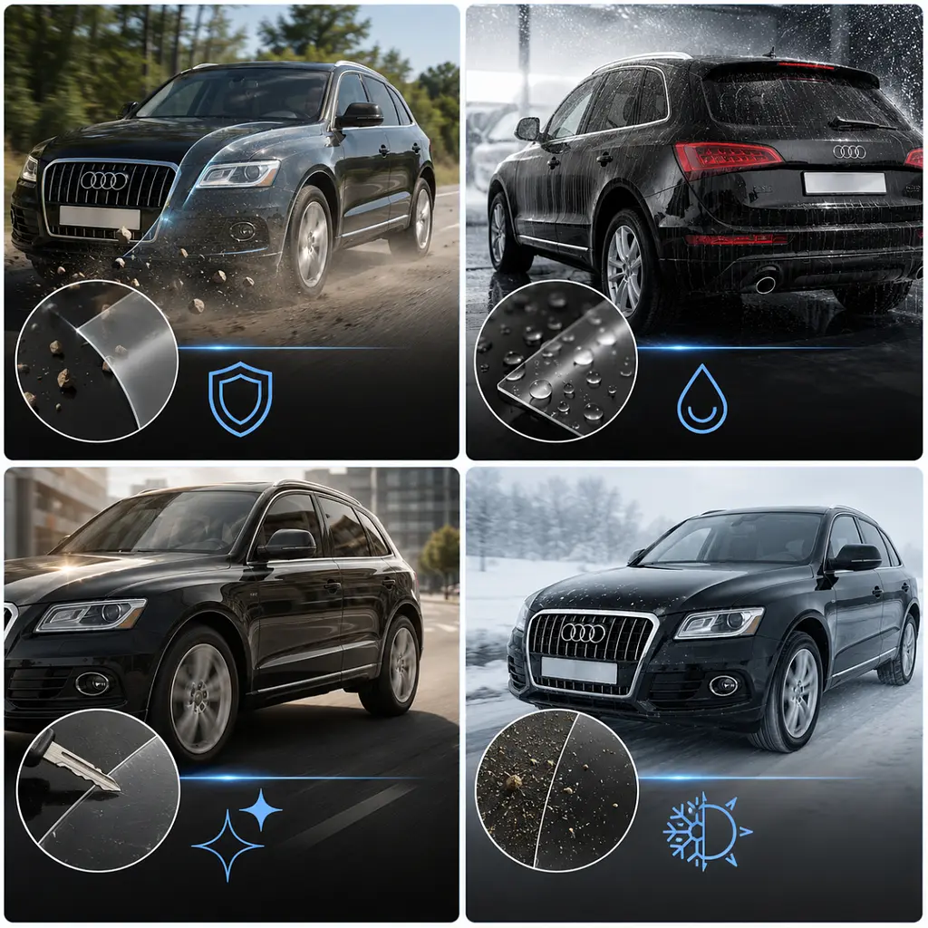 Антигравійна захисна бронеплівка за лекалами для Audi Q5 8R 2008-2017 - передня частина авто (капот бампер крила)) - фото 2