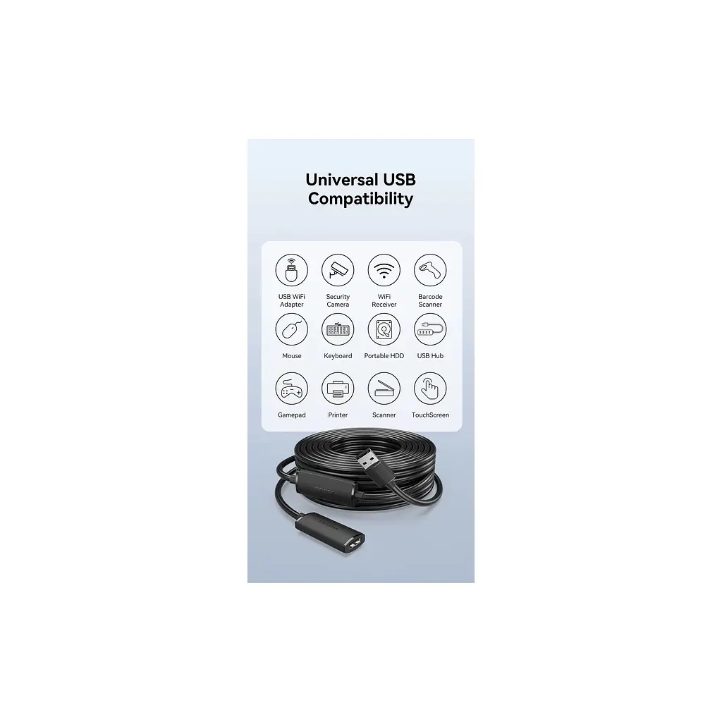 Дата кабель USB 2.0 AM/AF 10.0m Active black Vention (CBKBL) - фото 9