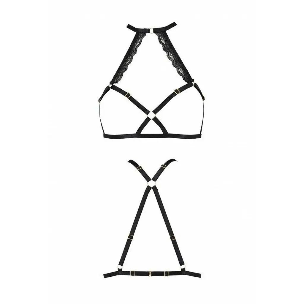 Портупея из стреп с кружевом Lorry Bra black - Passion Exclusive: стринги в комплекте 2XL/3XL - фото 5