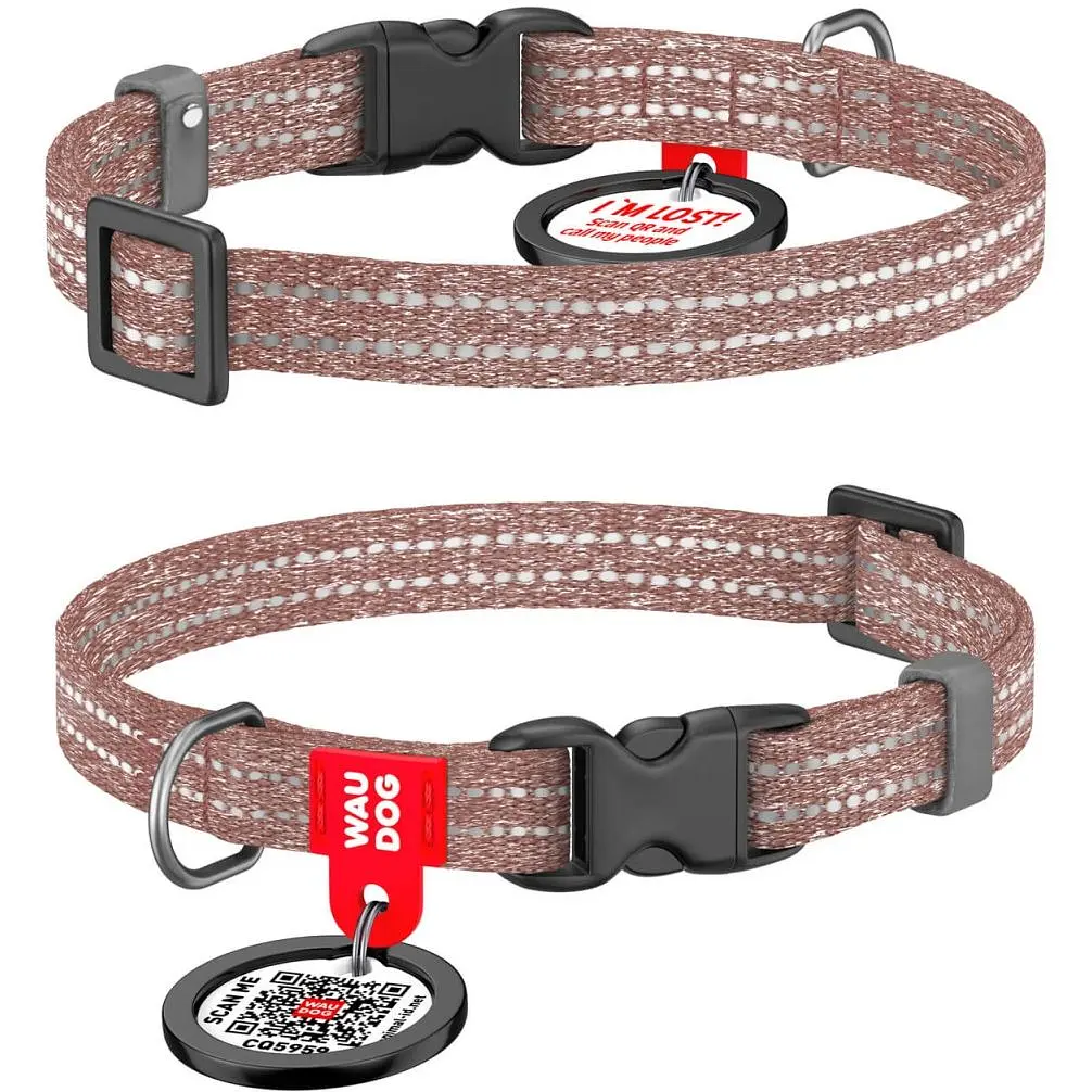 Ошейник для кошек и собак мини-пород Waudog Re-cotton, из восстановленного хлопка, светоотражающий, с QR паспортом, XS, 20-30х1 см, коричневый - фото 3