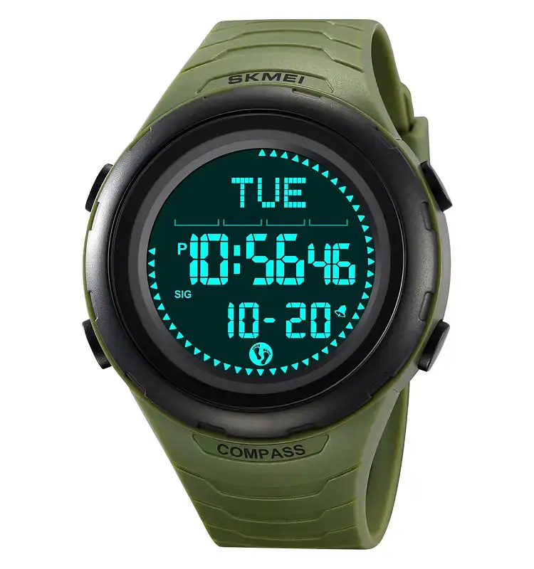 Годинник чоловічий наручний спортивний Skmei 2166 Compass з компасом і крокоміром (Зелений з чорним) - фото 3