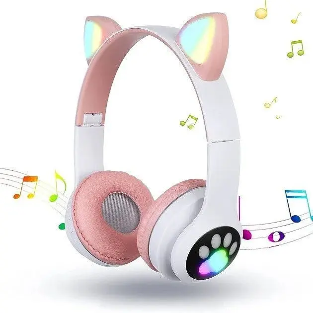 Навушники бездротові Cat Ear VZV-23M Bluetooth RGB з котячими вушками рожеві - фото 4