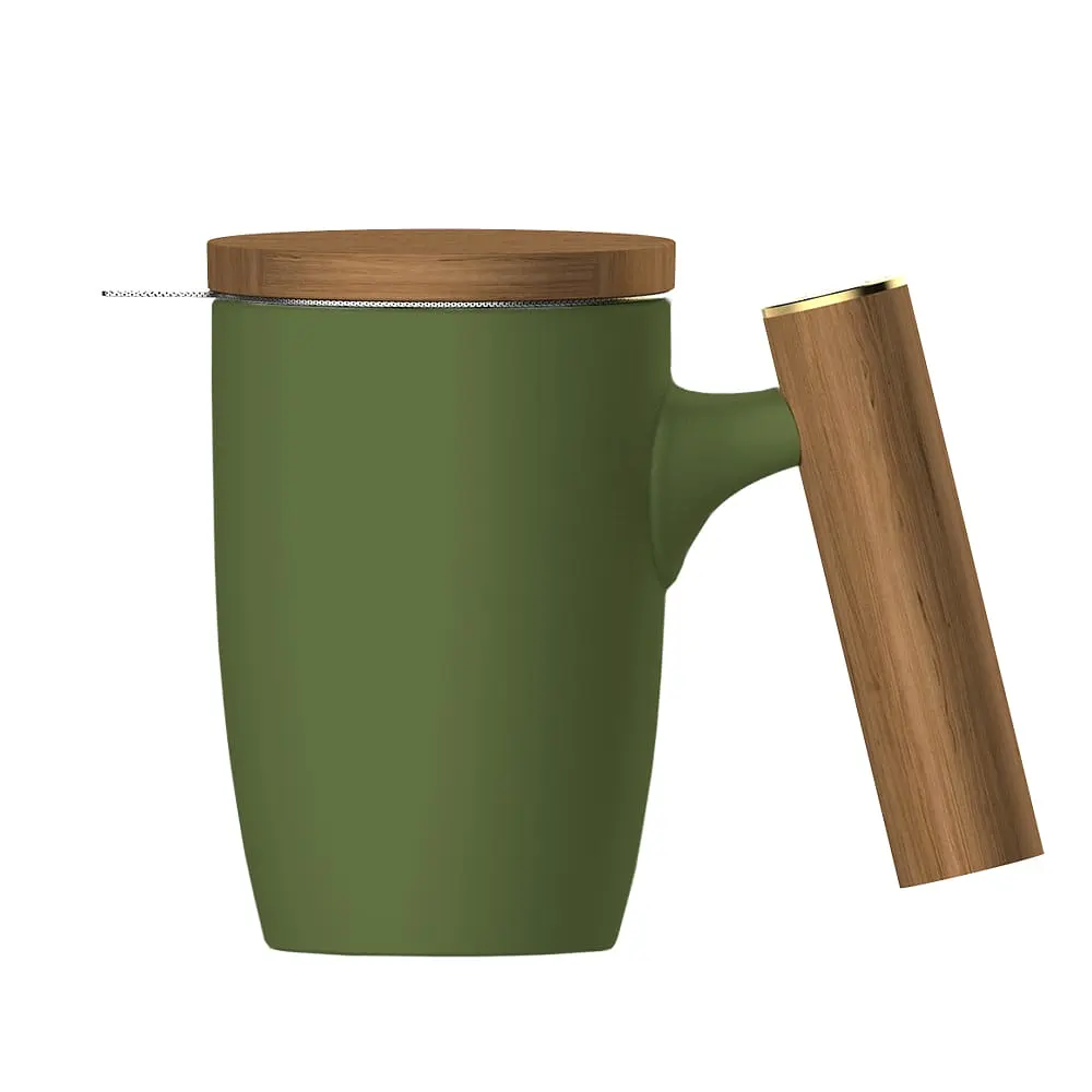 Чашка-заварник Wooden Brew Mug TM450-05A, 450 мл - Сірий - фото 4