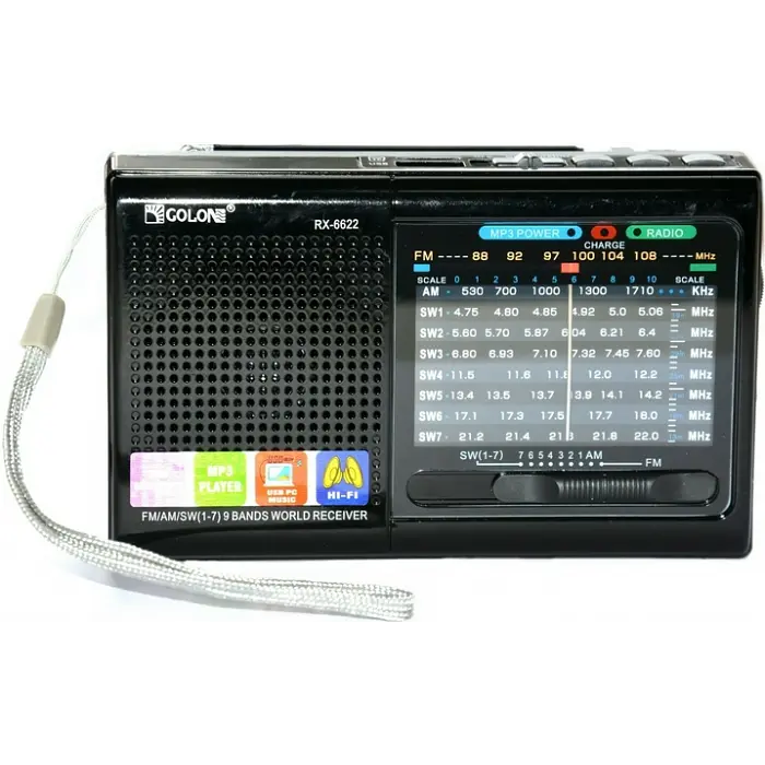 Радіоприймач акумуляторний чорний колонка з радіо FM USB MicroSD Golon RX-6622 - фото 2