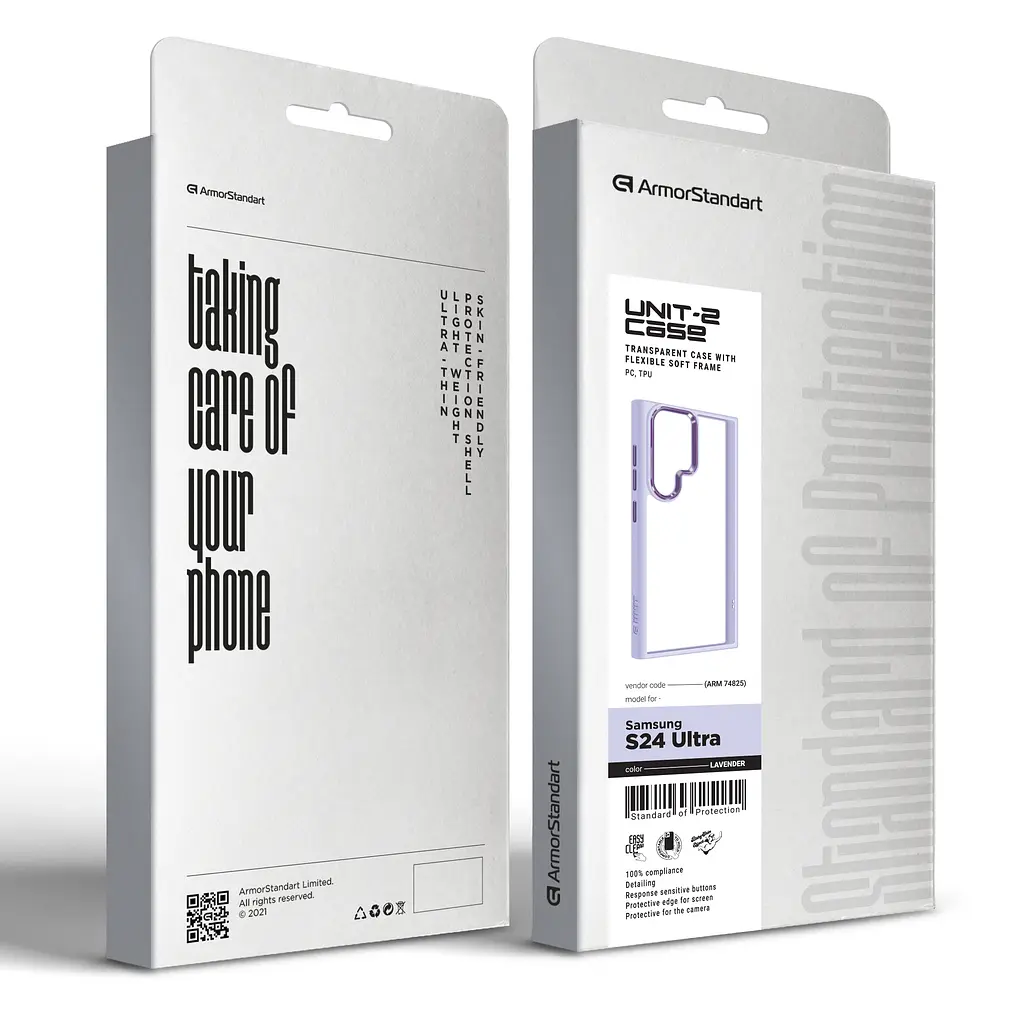 Чехол для Samsung Galaxy S24 Ultra 5G (SM-S928), UNIT2, фиолетовый, ударопрочный, прозрачный противоударный чехол-накладка из TPU и поликарбоната (PC), с защитными бортиками, защита всего корпуса от ударов и царапин, ArmorStandart (ARM74825) - фото 4