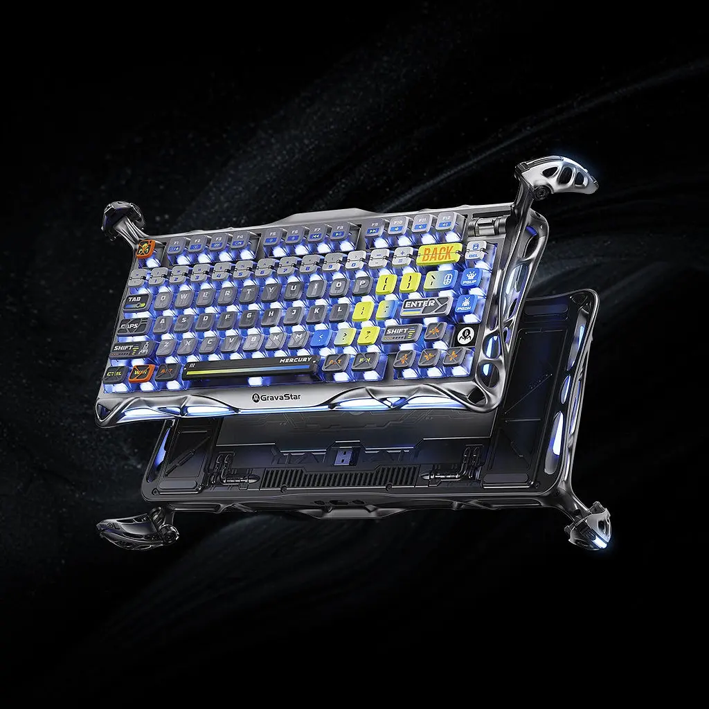GravaStar Клавіатура механічна Mercury K1 Pro 80keys, GravaStar x Kailh Speedy Mint, BT/WL/USB, RGB, Interstellar Silver - фото 9