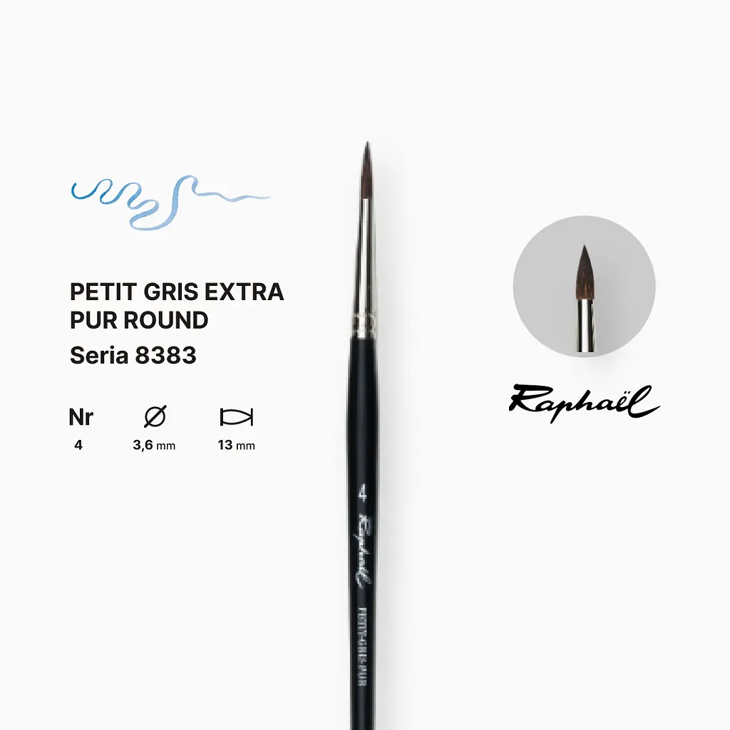 Пензель білка кругла Raphael Petit Gris Extra Pur, №4, професійний, коротка ручка - фото 2