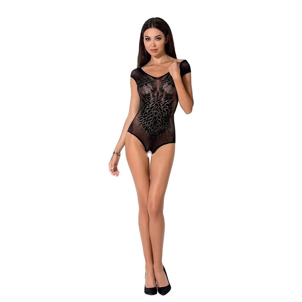 Бодістокінг Passion BS064 One Size, Black, боді, закрите плече, відкритий доступ - фото 3