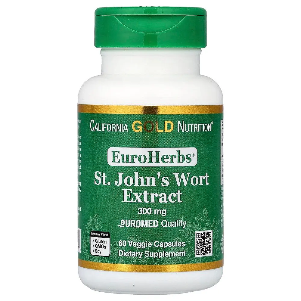 Екстракт звіробою California Gold Nutrition EuroHerbs St. John's Wort 60 вегакапсул - Термін 04.26