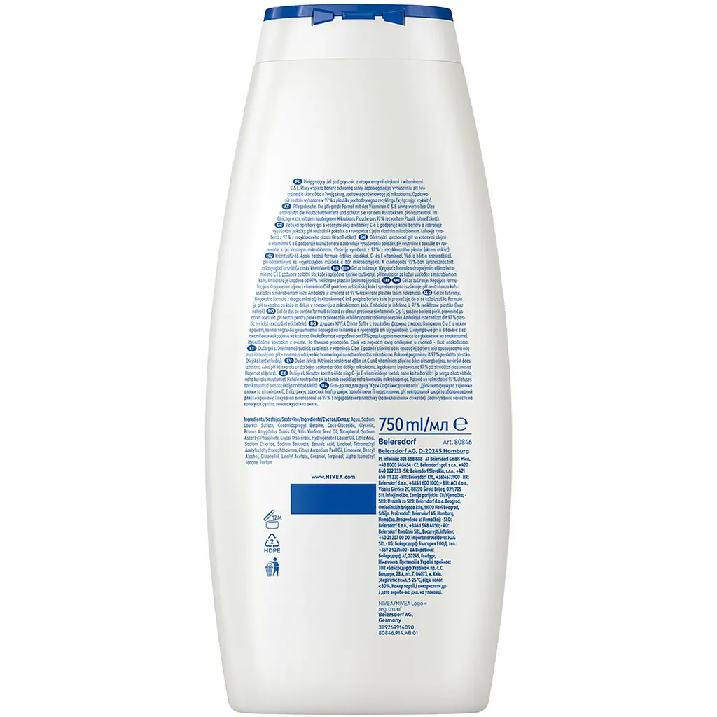 Гель-догляд для душу NIVEA Крем Софт і мигдалева олія  з мигдалевою олією та вітамінами C і E 750 мл (80846) - фото 7