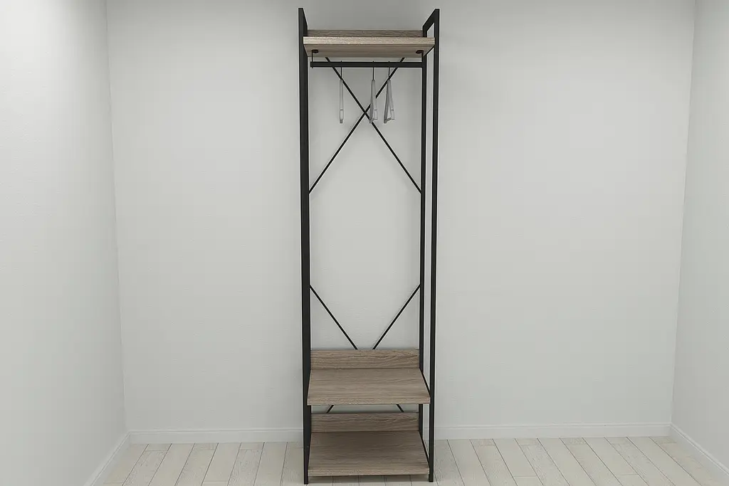 Шафа Гардероб Уні секція 1 серії Конект Ferrum-decor 220x60x50см Чорний метал ДСП Дуб Сонома Трюфель 32 мм (FRD-104502) - фото 5