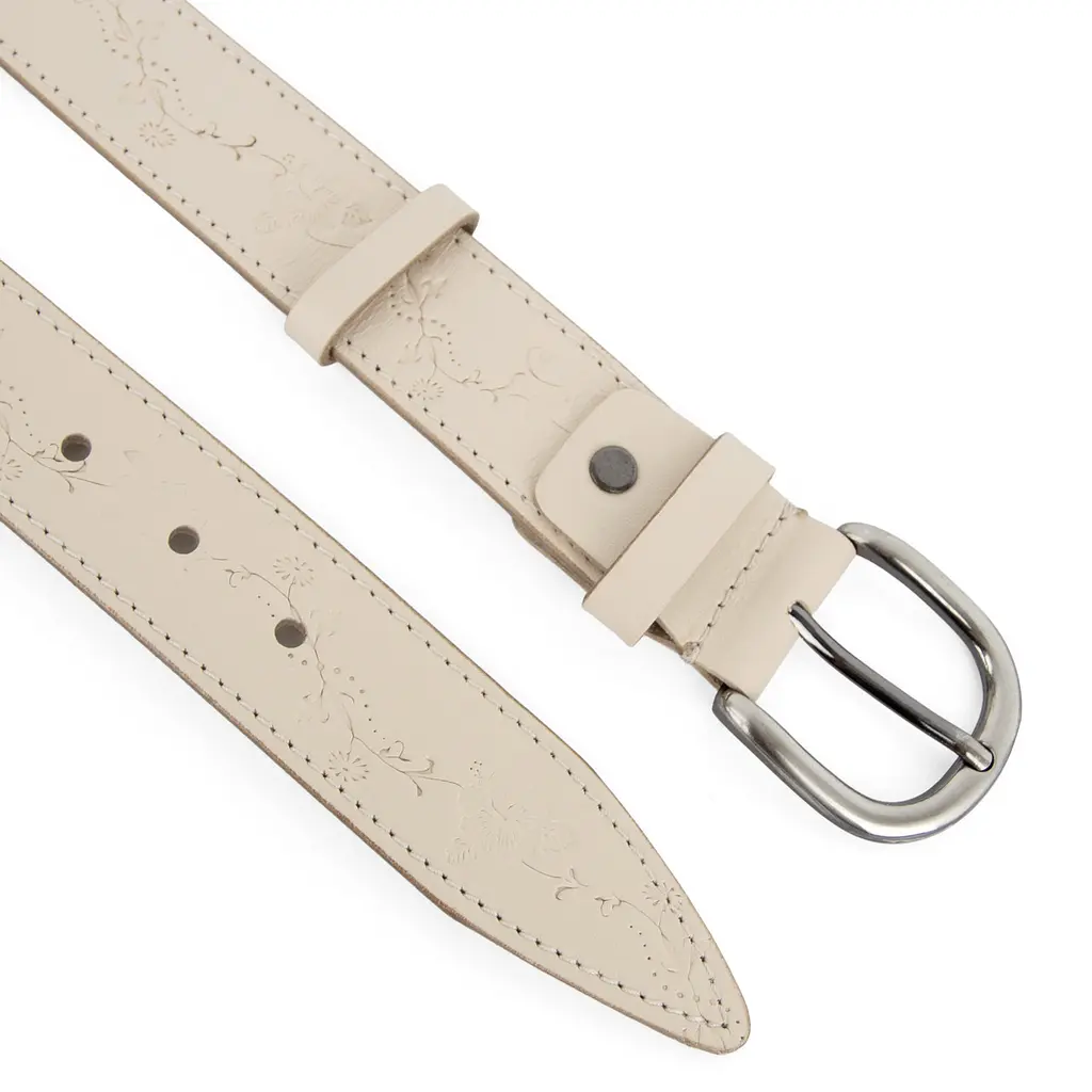 Ремінь шкіряний жіночий бежевий з квітами SFIP SF-3531 beige-2 (130 см) - фото 4