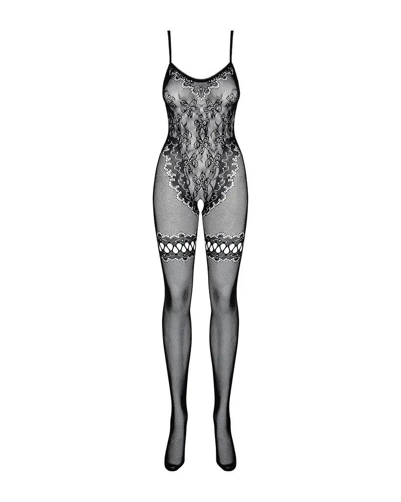 Бодістокінг Obsessive Bodystocking F213 S/M/L, імітація мереживного боді та резинки для панчіх - фото 5