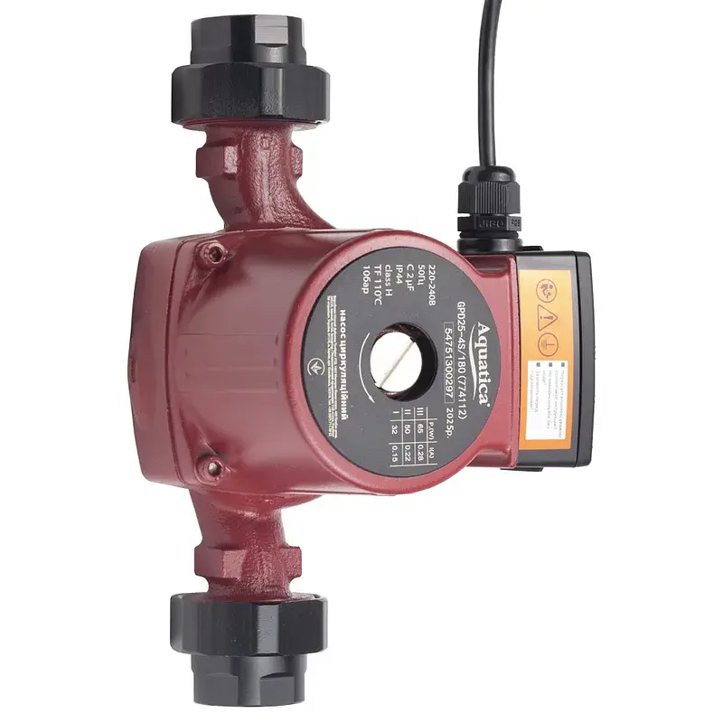 Насос циркуляційний 65Вт Hmax 4м Qmax 63л/хв Ø1½" 180мм+гайки Ø1" AQUATICA (774112) - фото 8